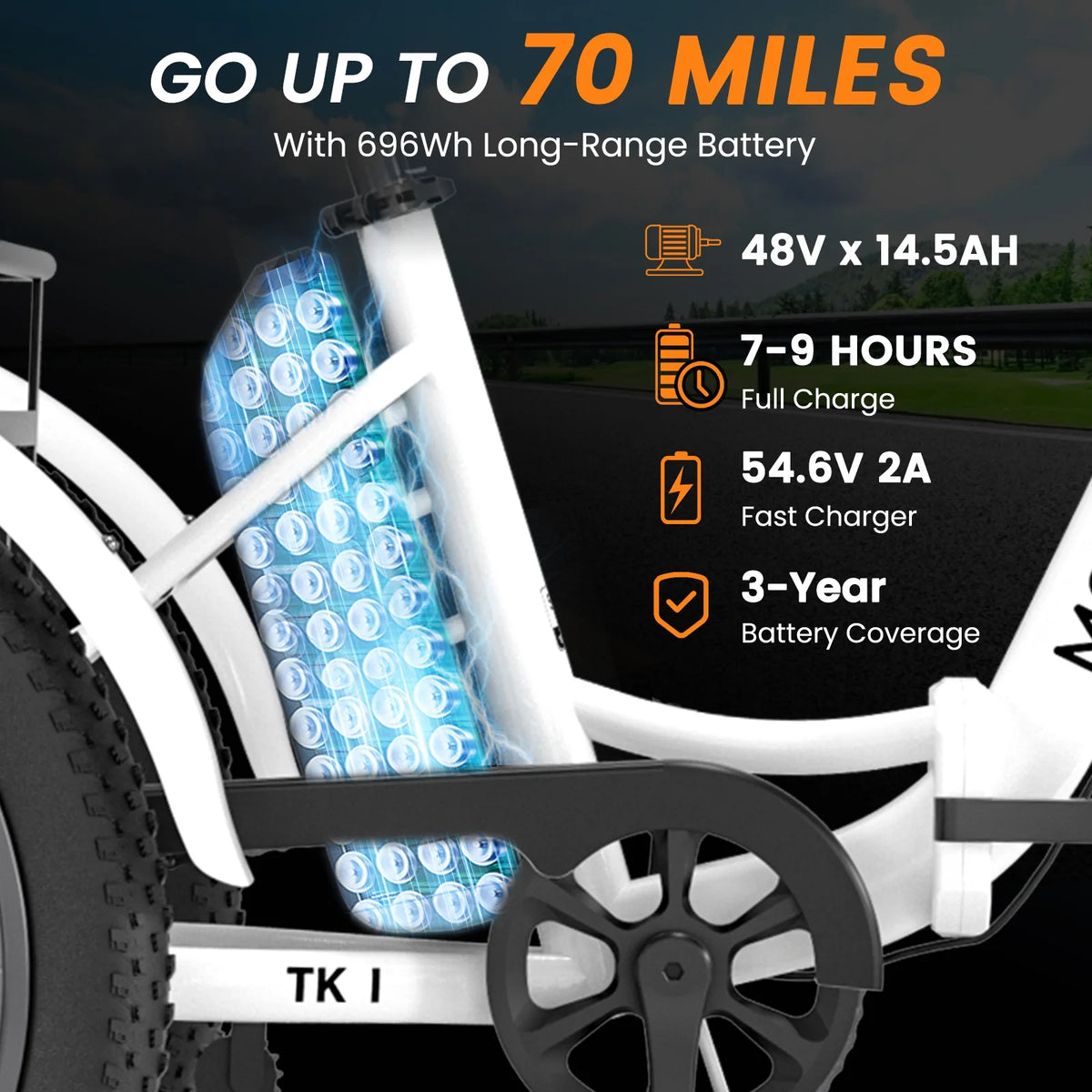 MOONCOOL TK1 Folding Electric Tricycle for Adults,48V 14.5Ah Removable battery, 500W��Peak 1000w��Motor, 20" Fat Tire Step-Thru 3Wheel Electric Bicycle w/Front&Rear Baskets, Certified to UL 2849 by SGS