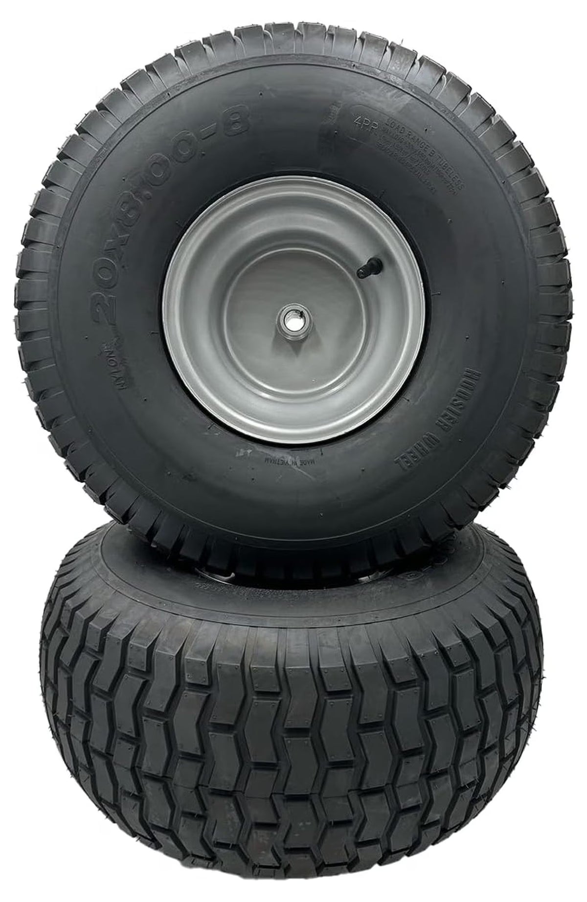 Set of 2 - Silver 20x8.00-8 Lawn Mower Tire with Rim - Fits on 3/4 Inch Axle