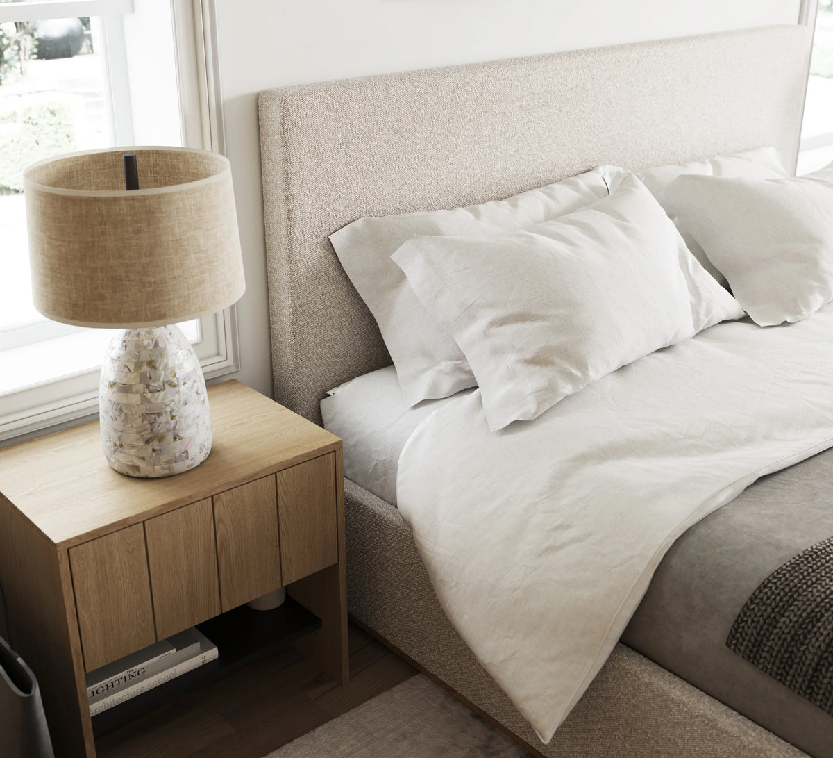 Modern King Bed Frame with Headboard - Upholstered King Size - Monaco Bed - Free Assembly, Sturdy Wood Platform Bedframe, Strong Wooden Slats, Strong Weight Capacity, Non-Slip and Noise-Free