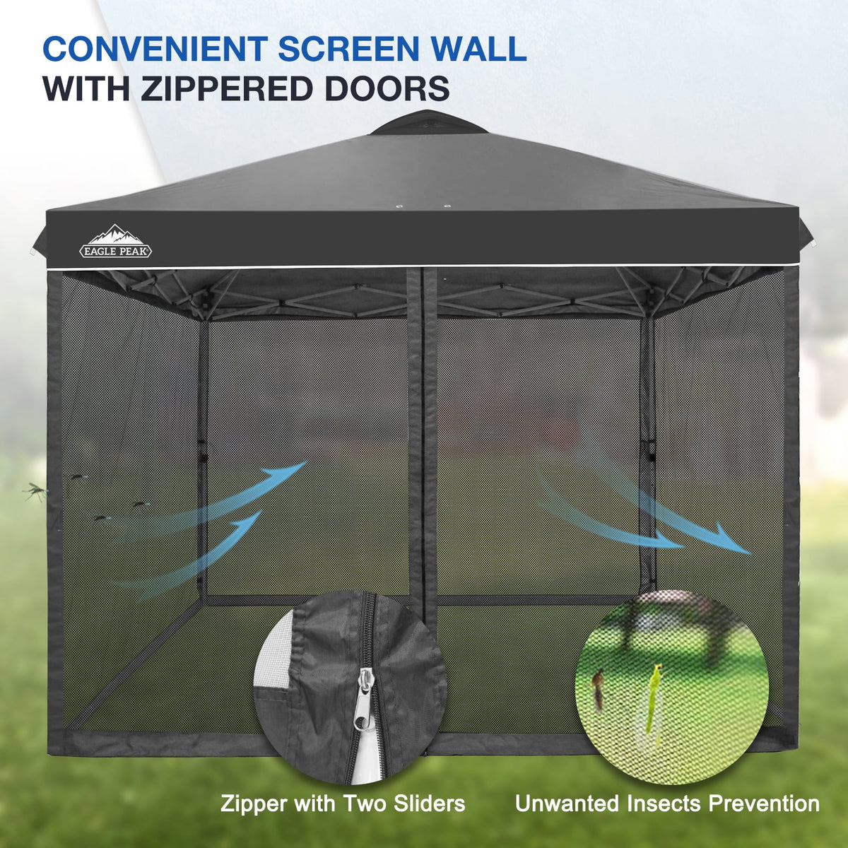 EAGLE PEAK 10 x 10 Outdoor Easy Pop up Canopy with Netting, Instant Screen Party Tent with Mesh Side Walls, American Flag
