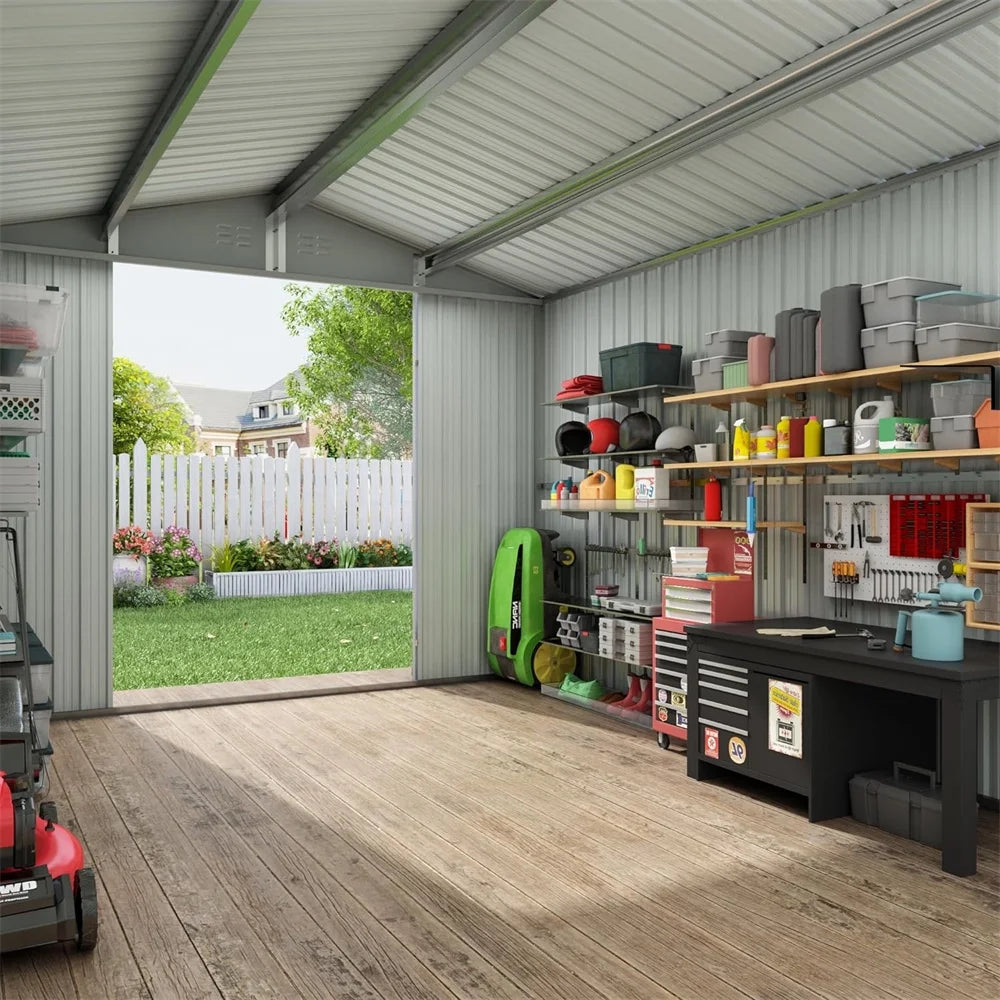 HighSound 6 x 8 FT Outdoor Storage Shed, Metal Garden Shed with with Updated Frame Structure, Tool Sheds for Backyard Garden Patio Lawn Grey
