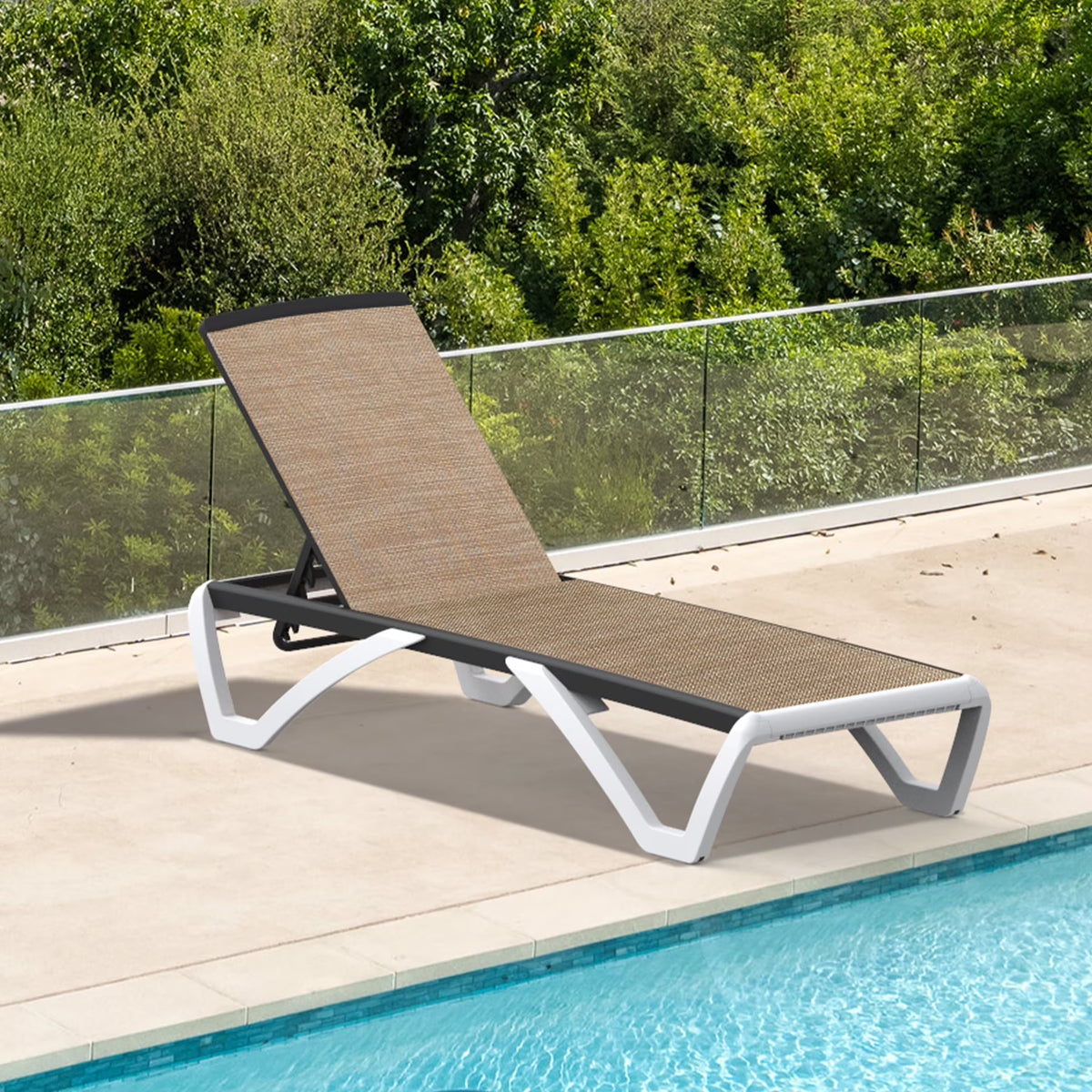 Domi Outdoor Living Chaise Lounge Chair Aluminum Adjustable Pool Lounge Chair��With All-Weather Textilene for Deck, Lawn, Backyard ��1 Grey Chair��