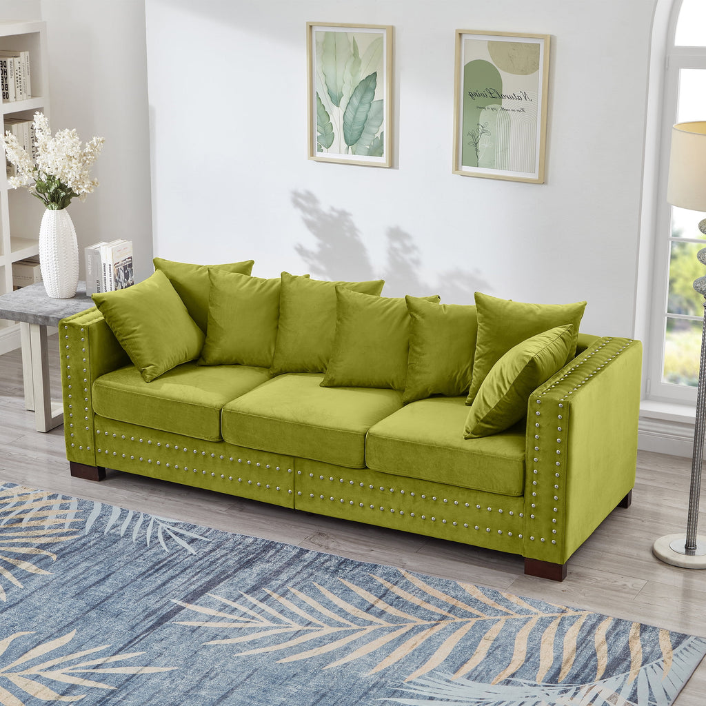 Modern Velvet Sofa Set 2+3 Seater Sofa Loveseat Couch with Silver Nail Trim, Square Armrests and Hidden Storage, Luxury Living Room Couch with Pocket Spring Cushions