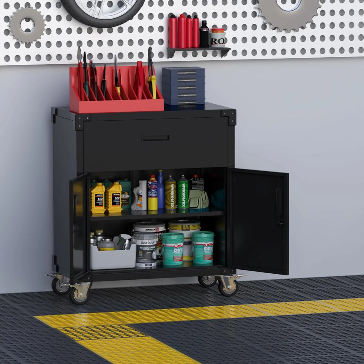 Aobabo Metal Storage Cabinet with Lock,Garage Storage Cabinet with Wheels,72In Steel Storage Cabinet for Garage Home Storage, Black Required-Assembly