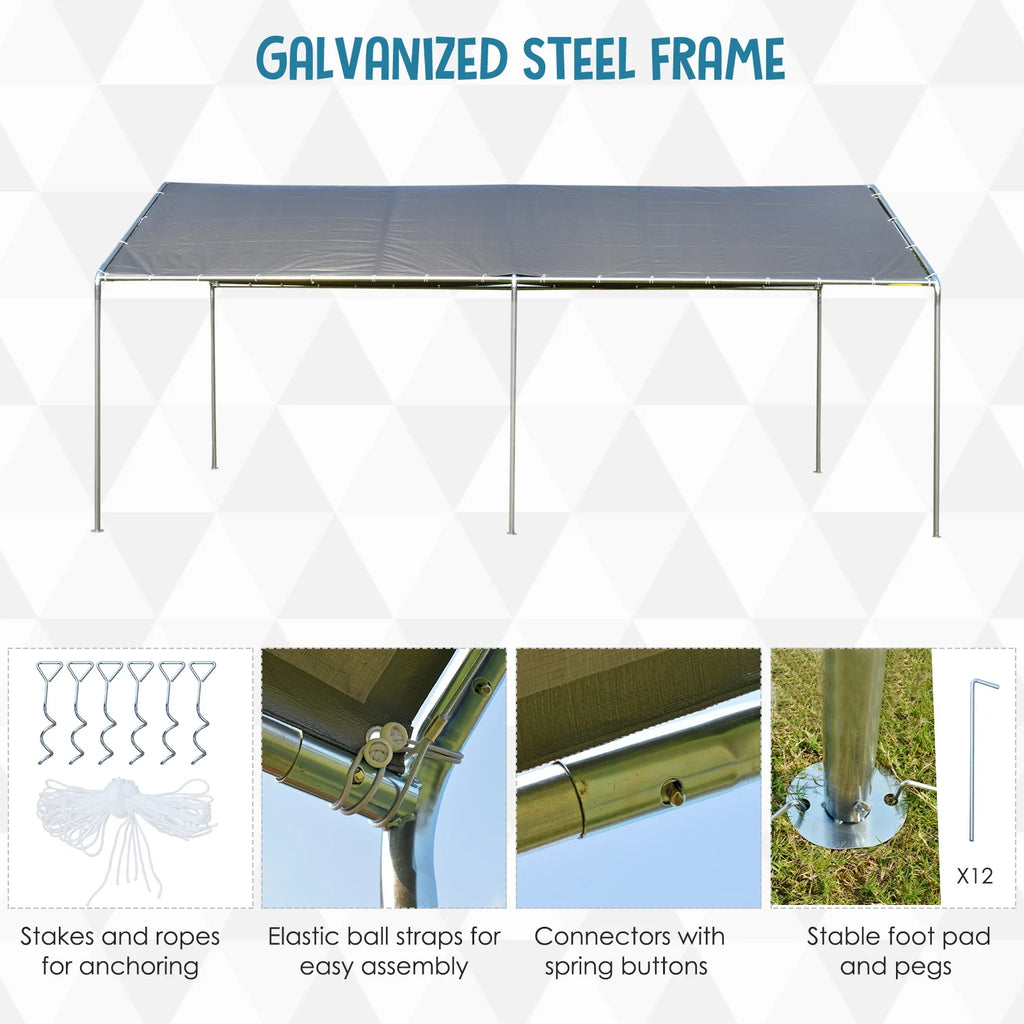 Outsunny 10'x20' Carport Heavy Duty Galvanized Car Canopy with Included Anchor Kit, 3 Reinforced Steel Cables, Grey
