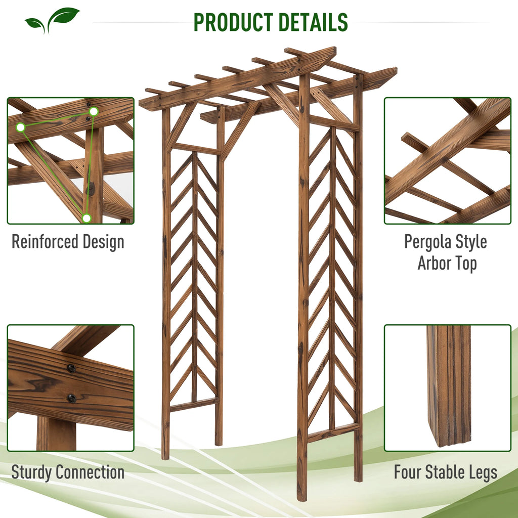CAMSCH 85'' Premium Outdoor Wooden Arbor Arch with Trellis, Straight top, Pergola Arch for Climbing Plants, Wood Garden Yard Lattice, Wedding Arch for Ceremony, 63''(L) x 26''(W) x 85''(H)