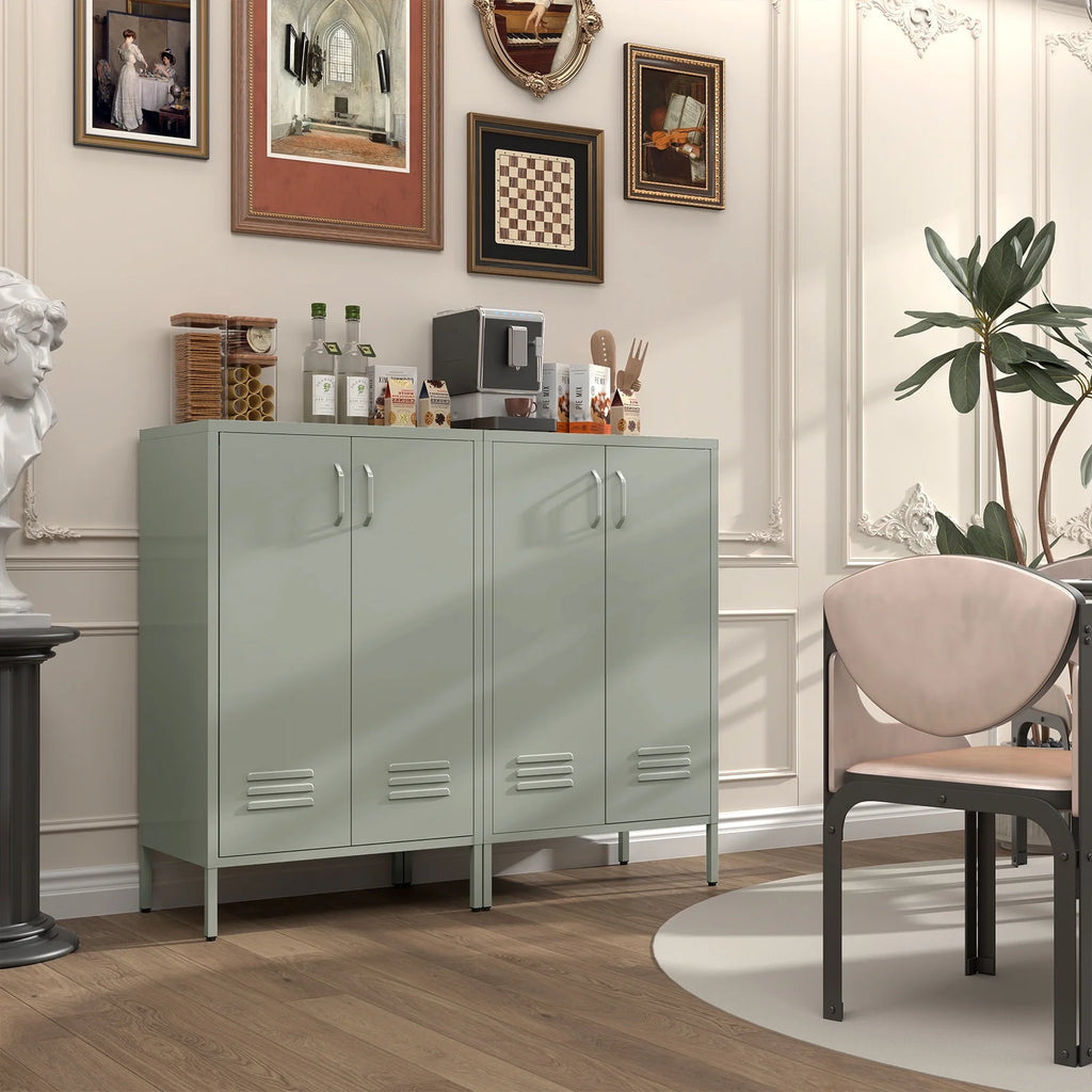 Marcree Green Metal Cabinet,2 Door Accent Cabinet,Metal Locker Cabinet with Legs,Sideboard Cabinet with Adjustable Shelves,Locker Storage Cabinet for Living Room,Entryway