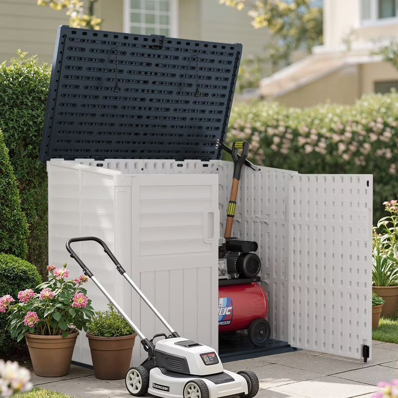 Devoko Outdoor Storage Shed Resin, 35 Cu.Ft Large Capacity Waterproof Plastic Storage Cabinet with Lockable for Garden and Patio