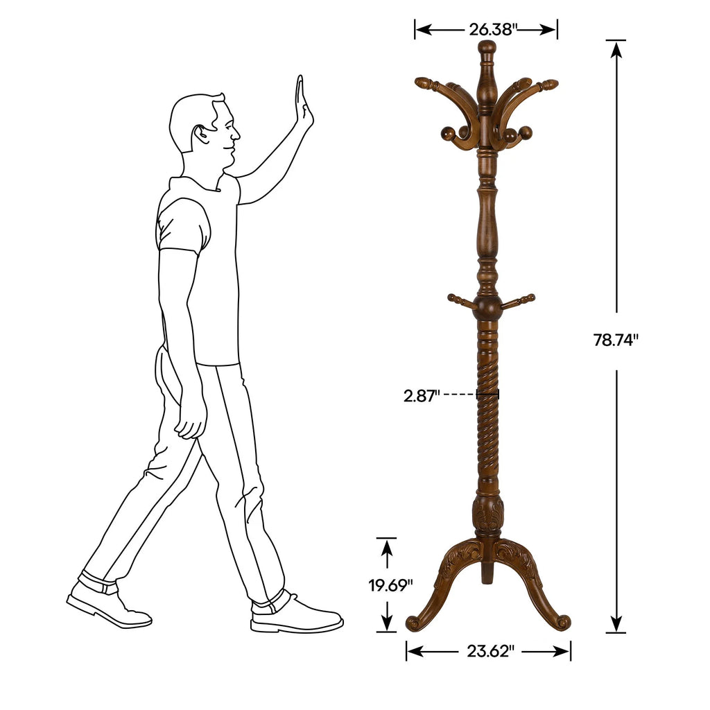 Vintage 79" Coat Tree Stand Heavy Duty Freestanding Clothes Hat Coat Rack Stand with 8 Hooks