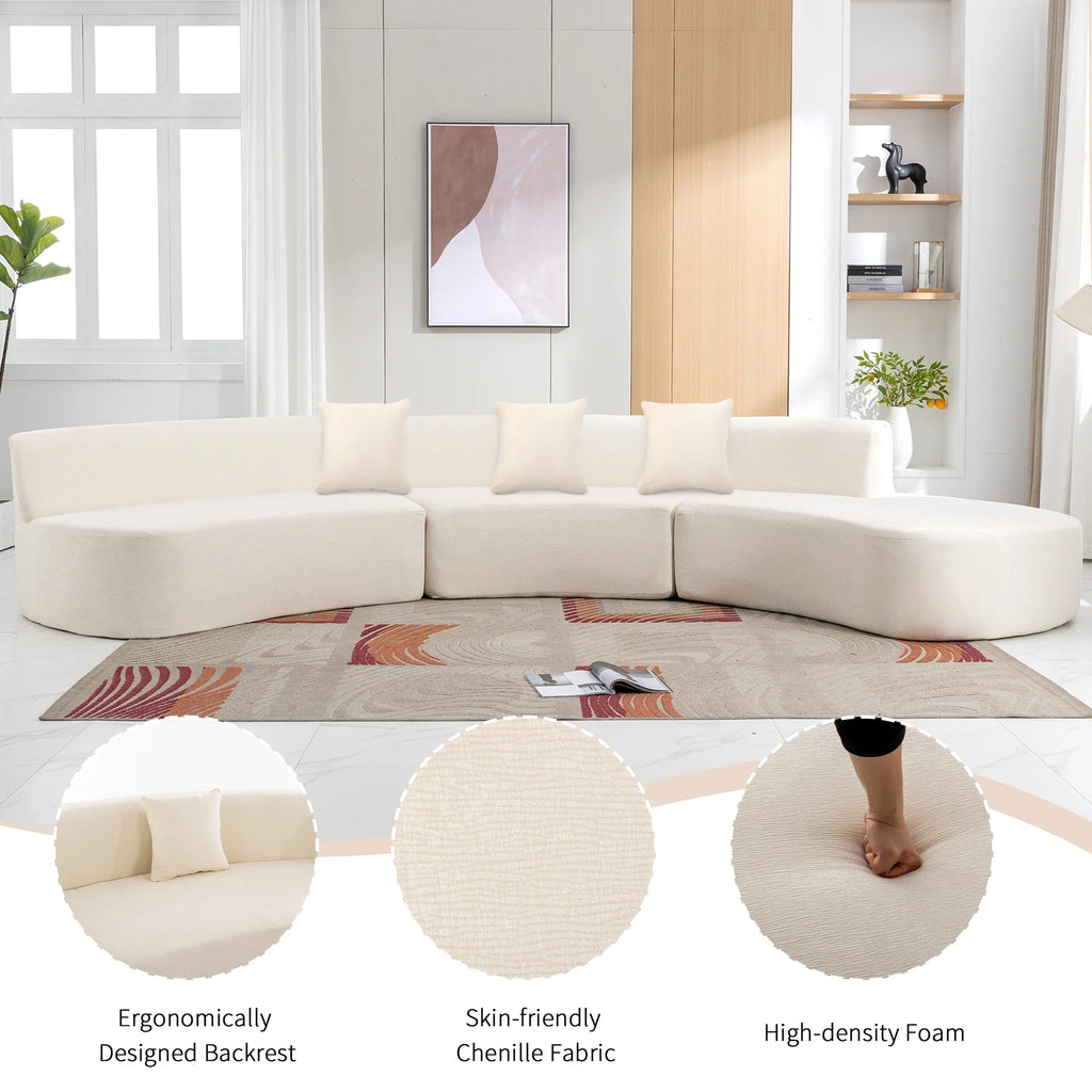 Harper & Bright Designs Modern Curved Floor Sofa Set, Modular Sectional Sponge Couch for Living Room, 2 PC Free Combination No Assembly Foam-Filled Sofa, Beige