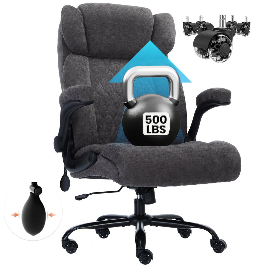 HomeZeer Executive Office Chair, Big and Tall Home Office Chairs 400lbs, High Back Executive Office Chair with Adjustable Flip up Arm, Wide Seat Leather Desk Computer Chairs, Black
