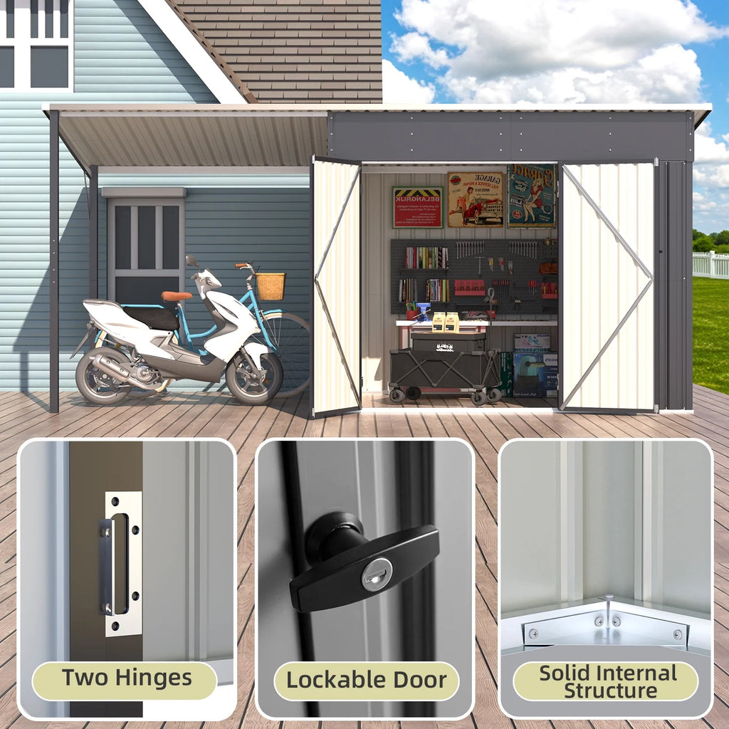 YODOLLA Outdoor Open-Sided Storage Shed, 3x5 Sheds & Outdoor Storage with 15 Sq. Ft Covered, 5x3 Small 2-in-1 Tool Shed with Attached Hardtop Metal Pergola Gazebo