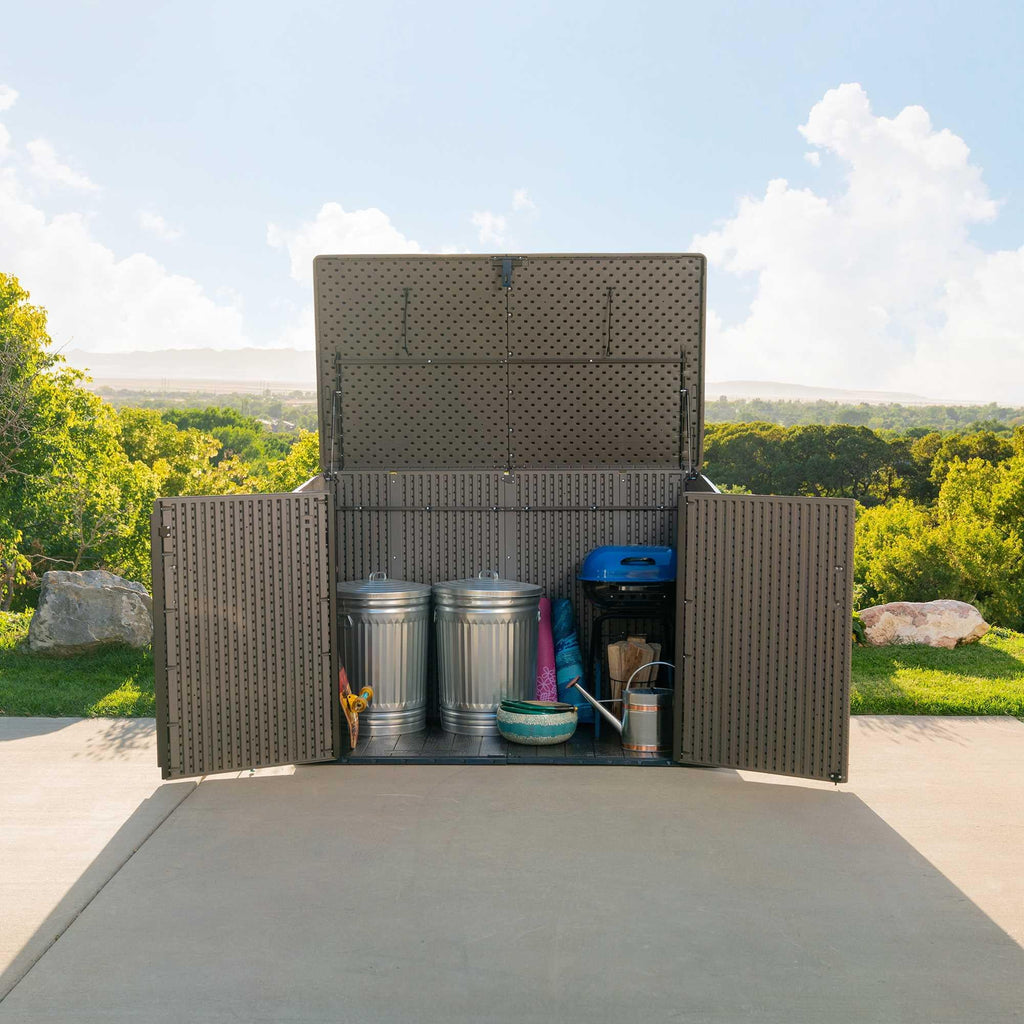 Lifetime Lockable DIY Polyethylene Horizontal Storage Shed, 75 cubic ft., Light Brown (60341)