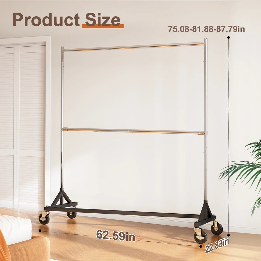 HOKEEPER 400LBS Commercial Z Base Garment Rack Heavy Duty Clothing Rack Height Adjustable Rolling Clothes Rack for Hanging Clothes Racks on Wheels Portable Z Rack Chrome Finish