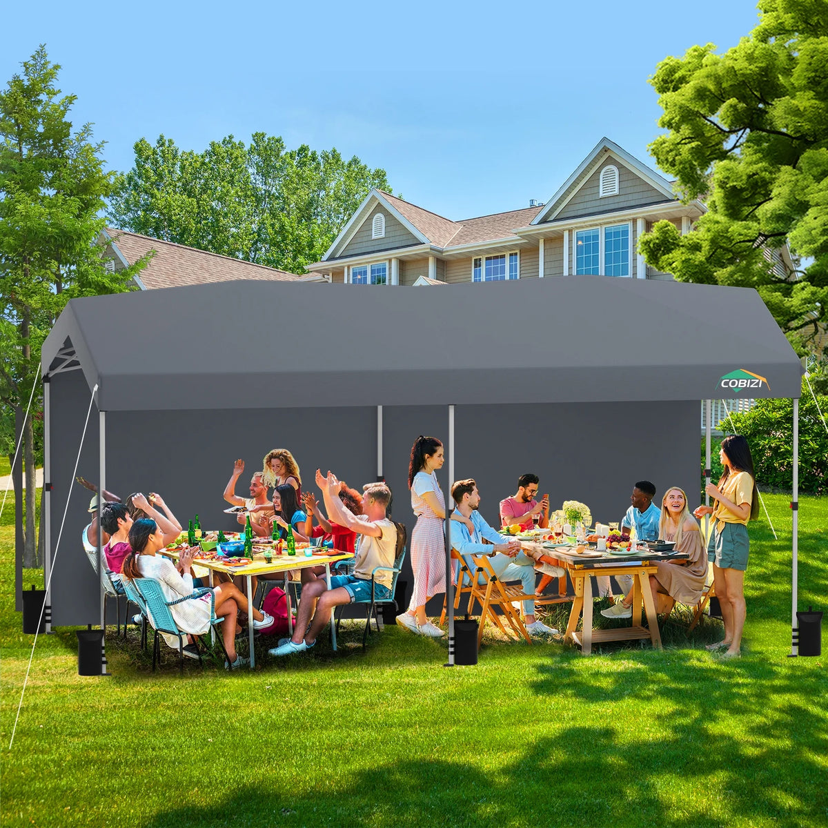 Hoteel Carport Canopy 10x20 Pop Up Shelter with Instant 1-Button Push Center Lock, UV Resistant All-Weather Cover with 2 Sidewalls, Heavy Duty Waterproof Canopy Tent for Cars, Trucks, Boats, White