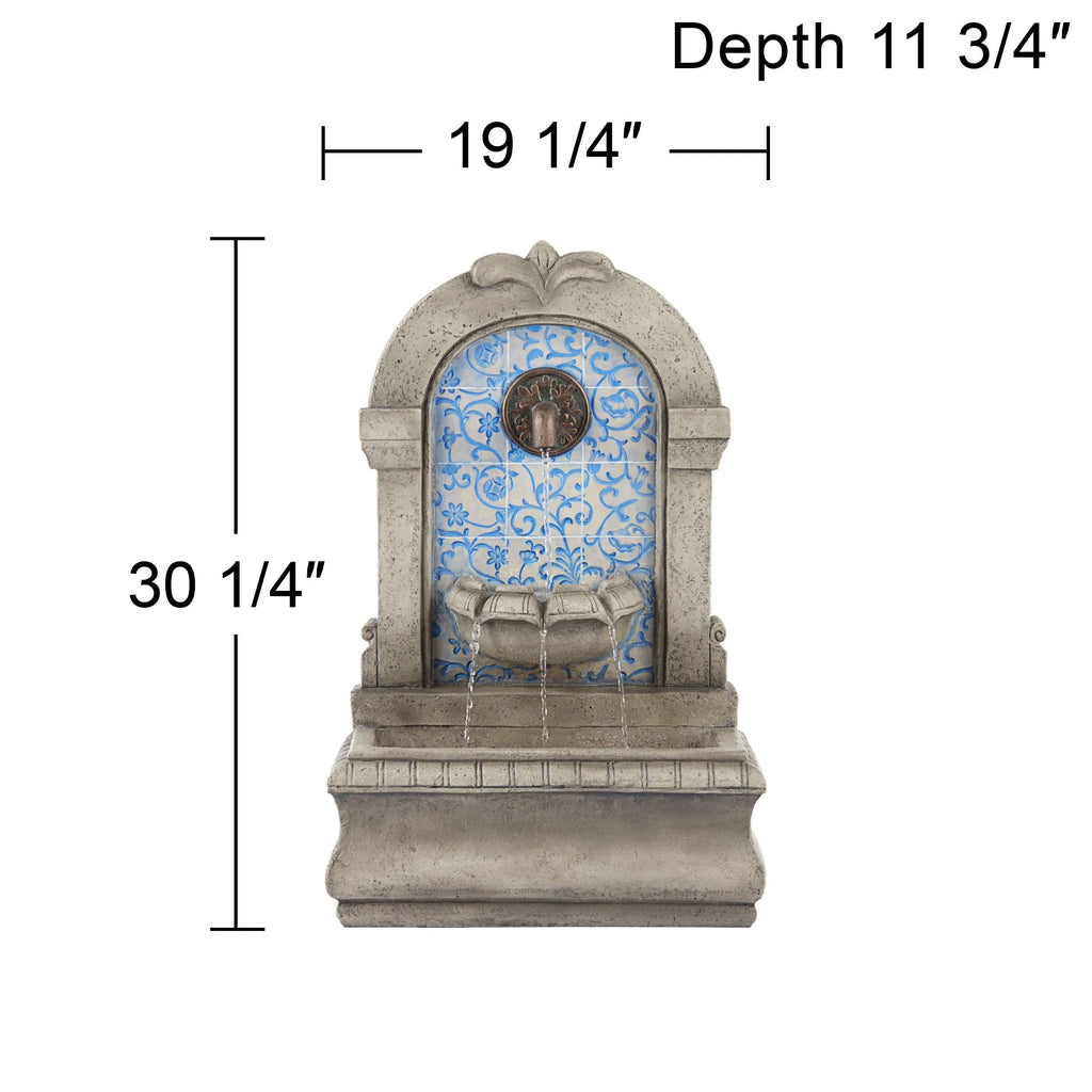 Manhasset 30 1/4" High Large Italian Outdoor Decor Blue Faux Stone Floor Fountain Waterfall Outside Garden Patio