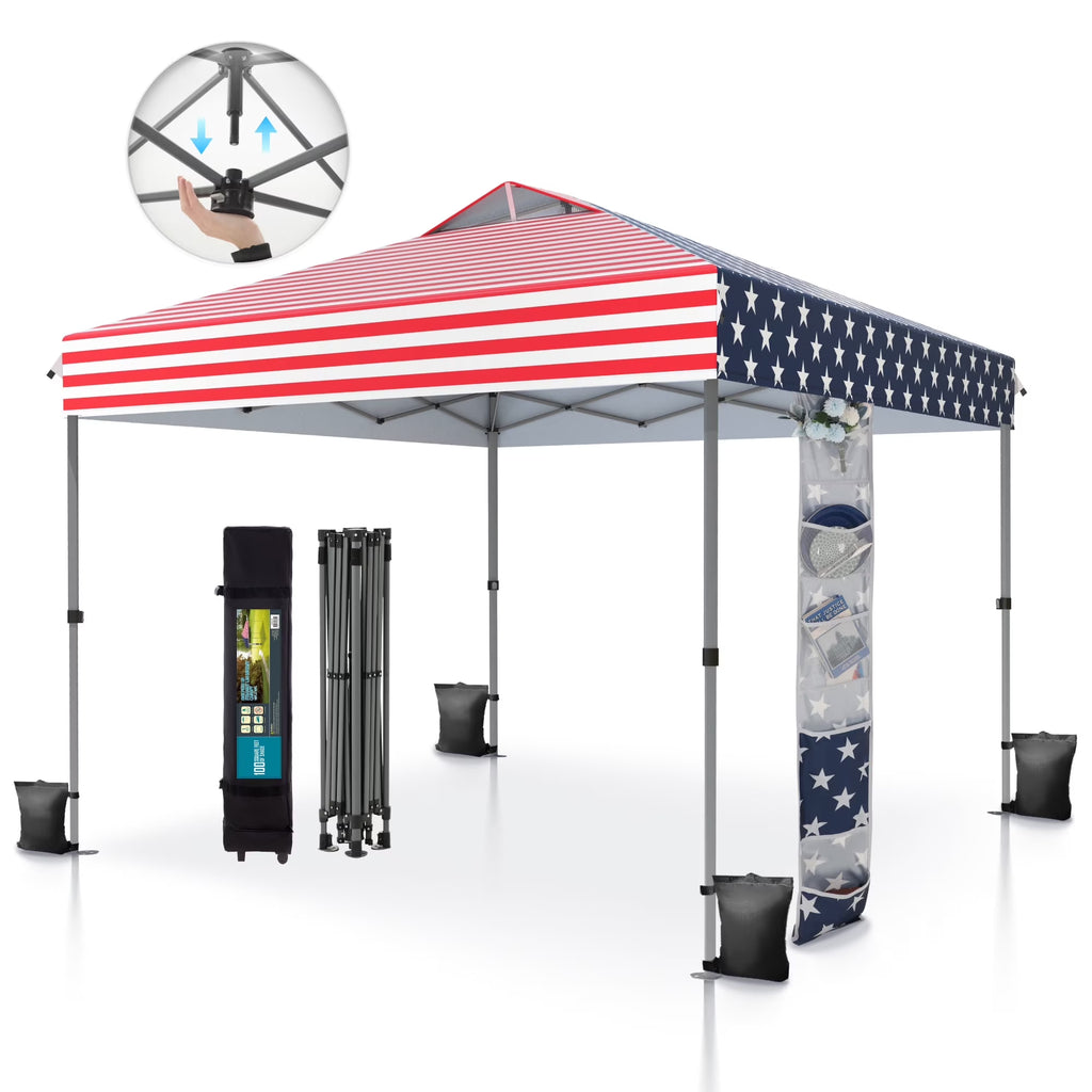 Alpha Joy 10x10ft Pop-up Canopy Instant Outdoor Canopy Tent Portable Straight Leg Shelter with Roller Bag for Outside, Flag