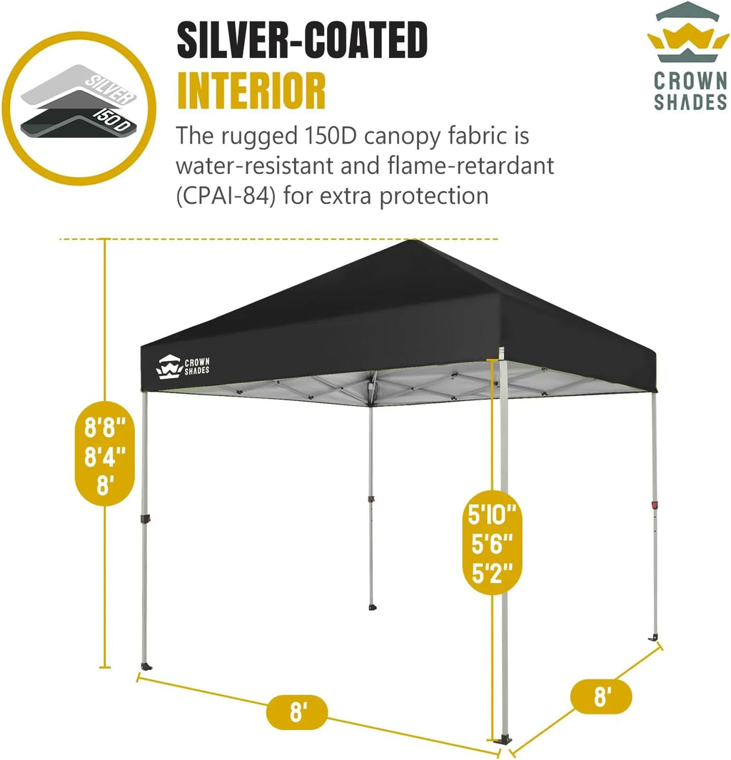 CROWN SHADES 8x8 Pop Up Canopy with One Push Setup Easy Outdoor Sun Shade for Events Parties Camping Forest Green