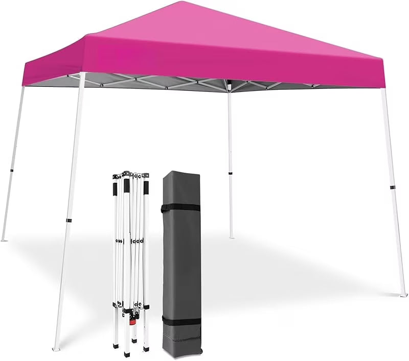 10x10 Slant Leg Pop-up Canopy Tent Easy One Person Setup Instant Outdoor Beach Canopy Folding Portable Sports Shelter 10x10 Base 8x8 Top (Pink)-xlk