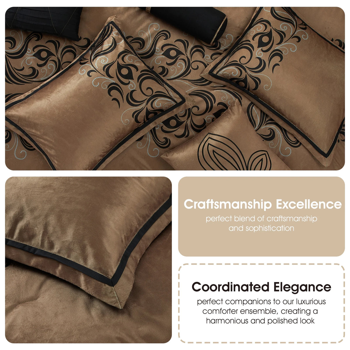 Lanco Smoke Grey Comforter Set California King Size, 9 Piece Jacquard Floral Bedding Set, All Season, Ultra-Soft, Matching Pillows & Shams, Bed Skirt