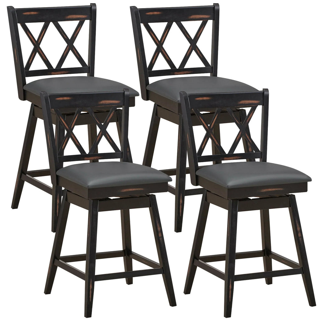 Gymax Set of 4 Barstools Swivel Counter Height Chairs w/Rubber Wood Legs Black