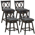 Gymax Set of 4 Barstools Swivel Counter Height Chairs w/Rubber Wood Legs Black