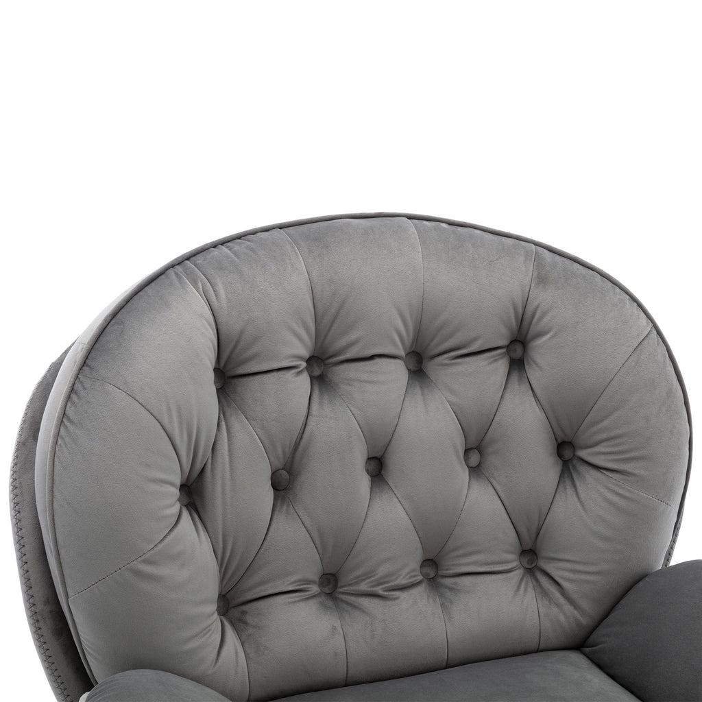 Swivel Accent Chair with Ottoman, Velvet Accent chair with Footrest, Mid-Century Modern Lounge Chair and Ottoman Set, Reading Chair for Living Room, Bedroom, Reading Room, Home Office, Blue