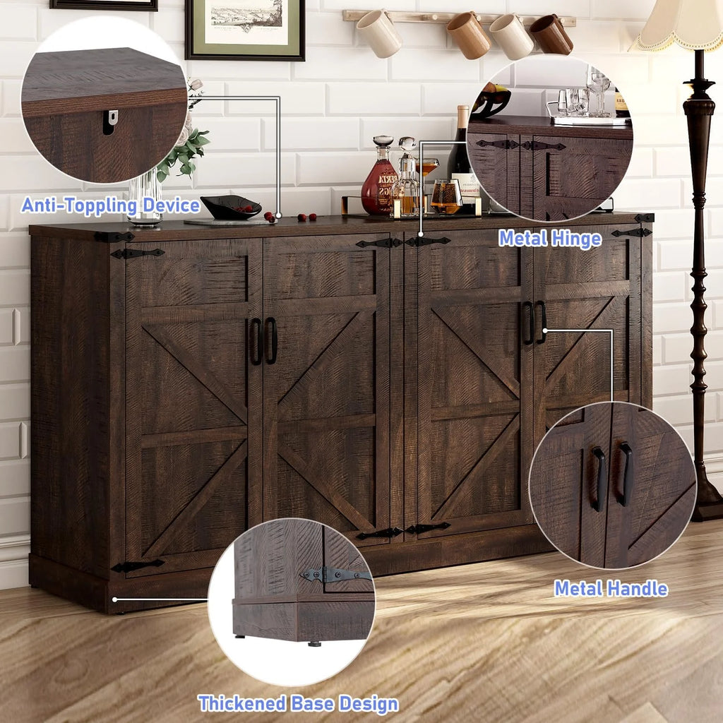 71" Tall Farmhouse Kitchen Pantry Cabinet, 5 Layers Storage Cabinet with Adjustable Shelves, Farmhouse Pantry Cabinet with 4 Barn Doors for Kitchen, Dining Room, Bathroom, Living Room, Rustic White