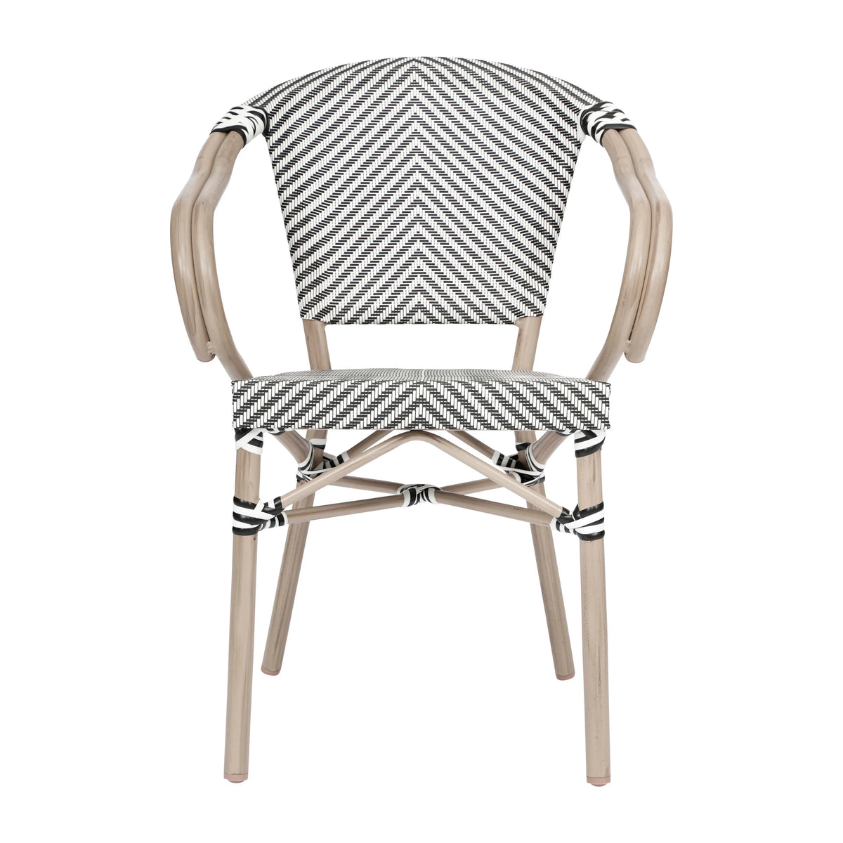 Flash Furniture Marseille Indoor/Outdoor French Bistro Stacking Chair with Arms Black/Natural
