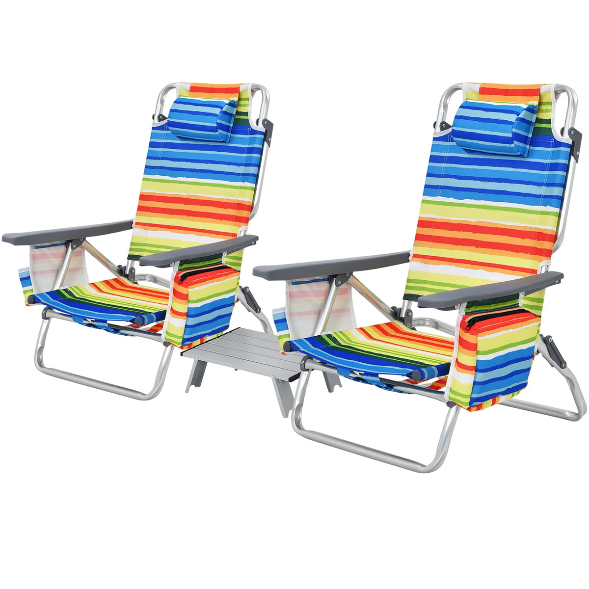Costway 2-Pack Folding Backpack Beach Chair Table Set 5-Position Outdoor Reclining Chair Pink