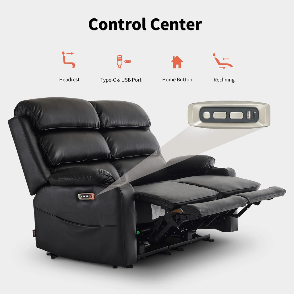 MCombo 63.4" Power Loveseat Recliner Sofa with Adjustable Headrest, Heat and Massage for Living Room, Faux Leather(Light Grey)