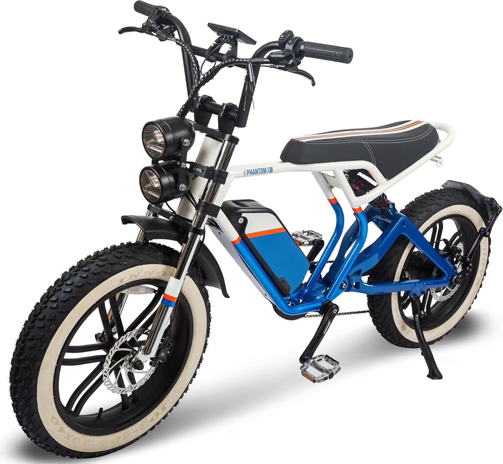 Phantomgogo Electric Bike for Adults Electric Bicycle with Fat Tire Ebike with Full suspension Montiain bike Max Load 330LB, 7 Speed, Removable Battery Moped E-Bike