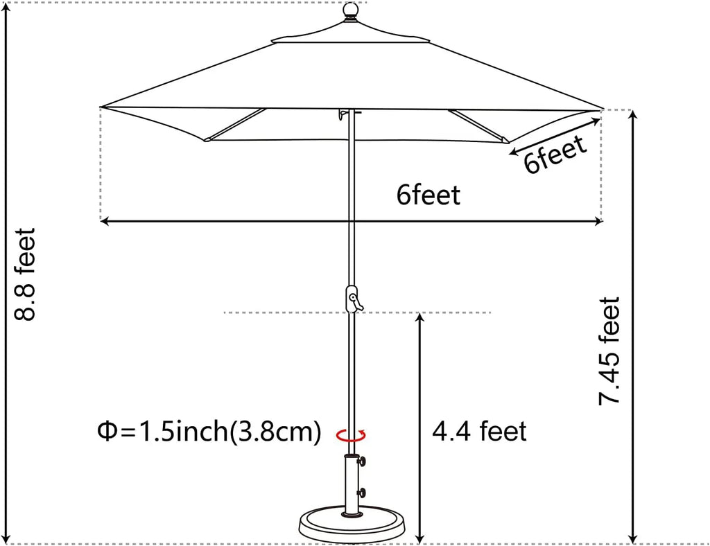 EliteShade Sunumbrella 6x6Ft Square Market Umbrella with Ventilation