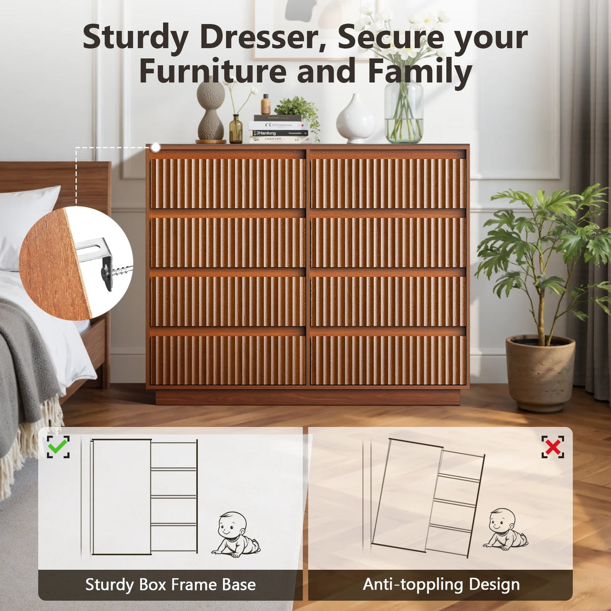 Wood Dresser, 6 Drawer Dresser for Bedroom, Modern Chest of Drawers with Deep Drawers Waterproof Living Room, Hallway, Entryway