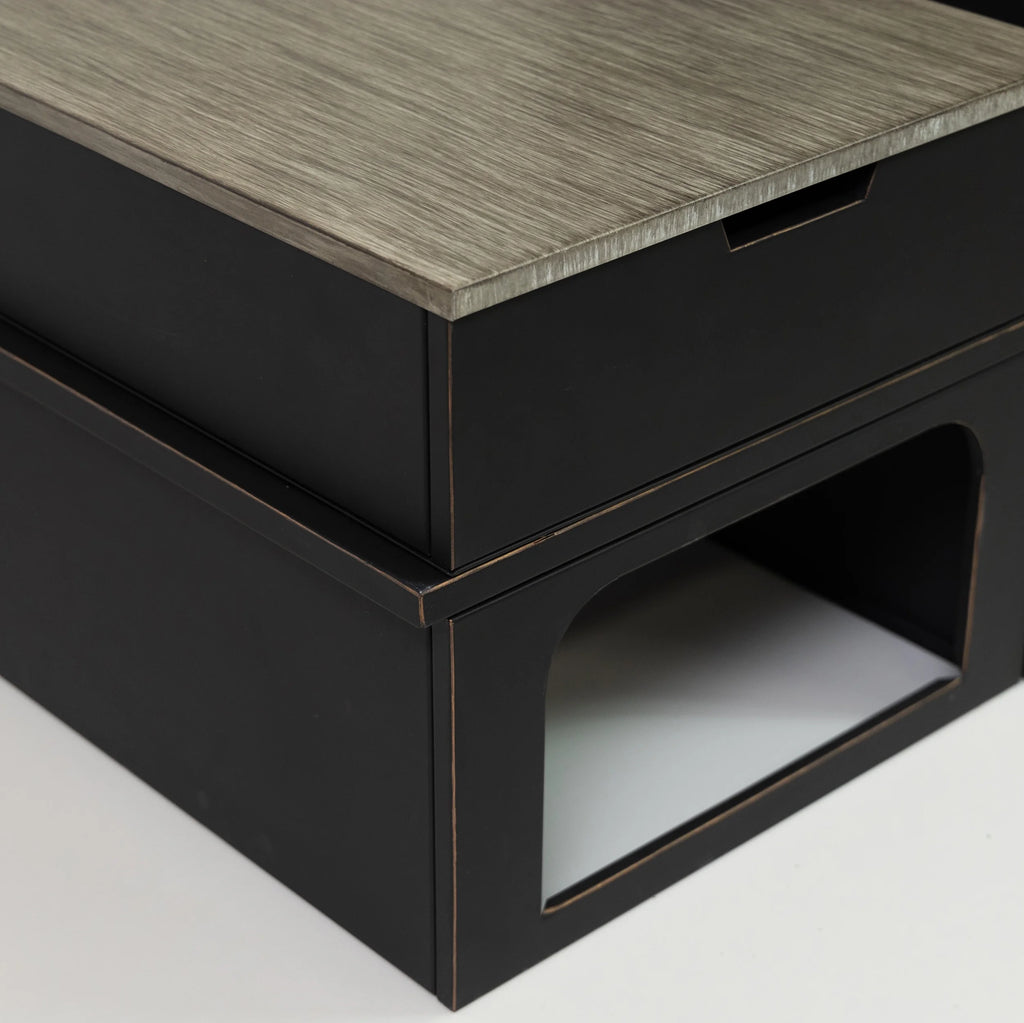 Deko Living 80" x 21.65" Rectangular Wood Metal Fire Pit with Log Storage Compartment & Side Tables