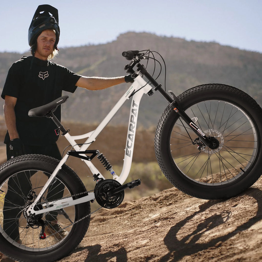 26 in Men's Fat Tire Bike,Shimano 21-Speed,Full Suspension Mountain Bike,Black
