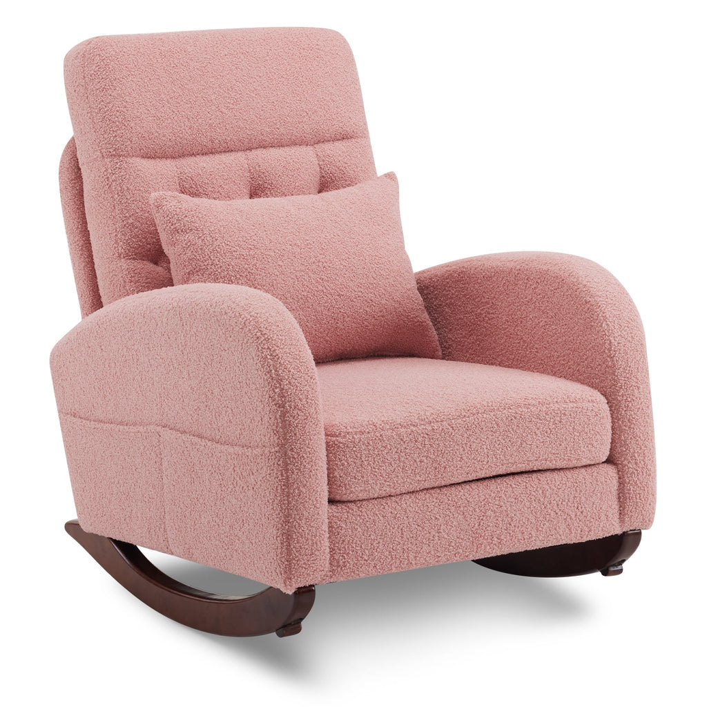 Ktaxon Rocking Accent Chair Glider Reading Chair Comfy Teddy Velvet Upholstered Single Sofa Rocker for Living Room, Nursery, Bedroom Beige