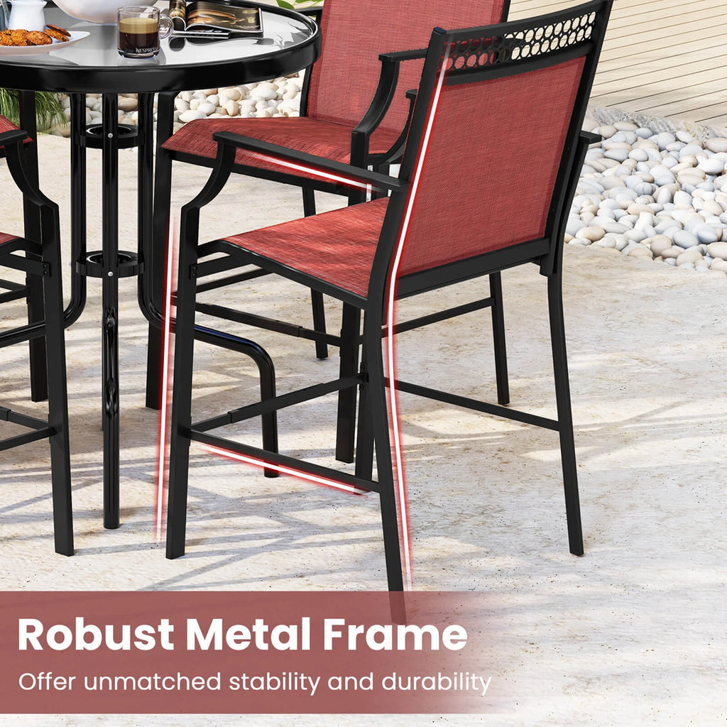 Costway Outdoor Counter Stools Set of 2 with Footrest & Armrests Metal Frame for Backyard Blue