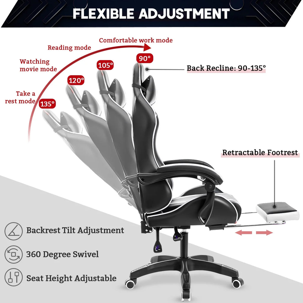 Gaming Chair with Massage Gamer Chair with 2D Armrests for Kids