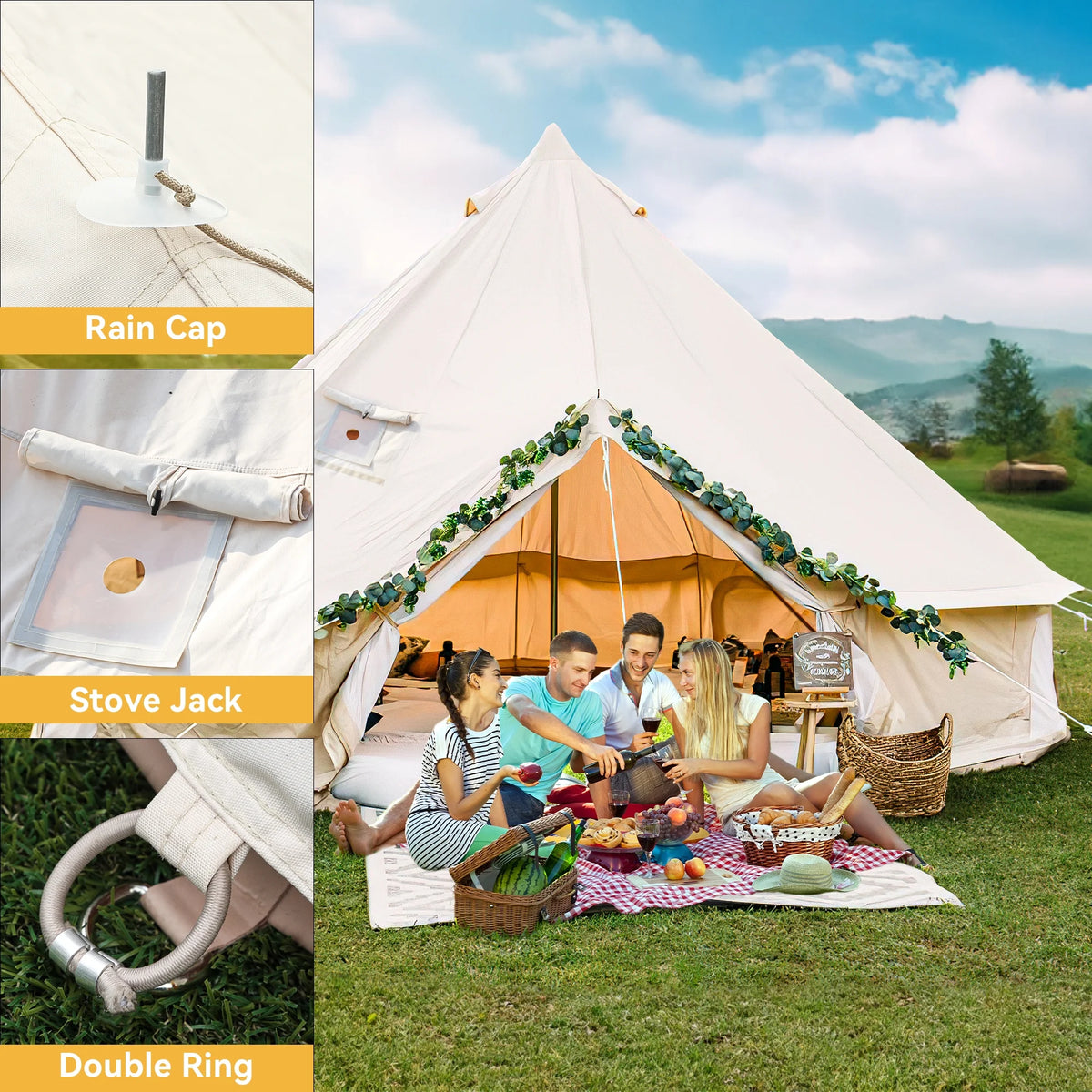 Dextrus Camping Tent with Stove Jacks & Windows for Outdoor Family Party, Camping, Picnic, Barbecue