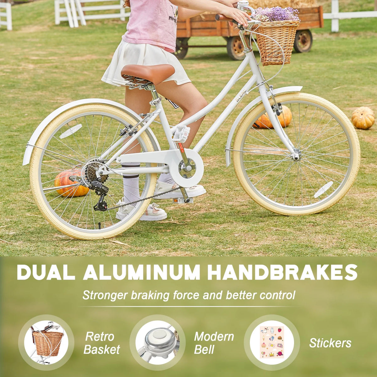 Glerc Missy 24" Girls Cruiser Bike 6-Speed Women's Hybird Bicycle for Ages 7-11 Years, Mint Green
