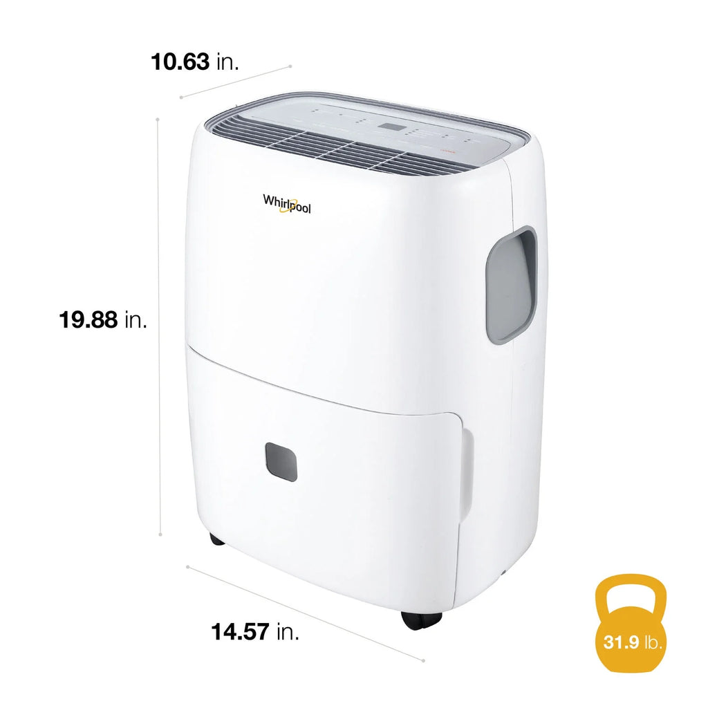 Whirlpool 30-Pint 3000 Sq ft Humidity Absorber Dehumidifier, Bedroom, Basement, Garage, WHAD301DW, New