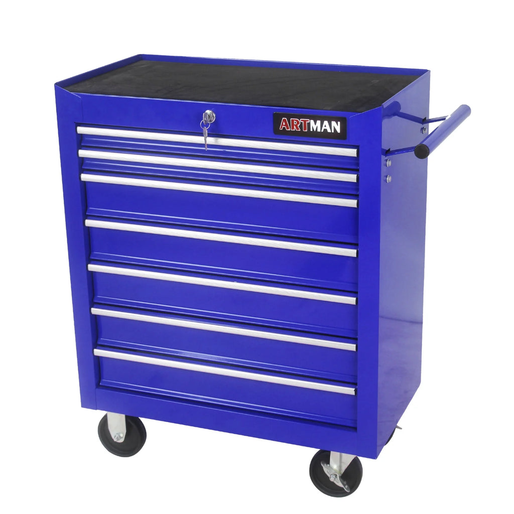 7-Drawer Rolling Tool Chest, Metal Tool Storage Organizer Cart with Locking System and Wheels, Multifunctional Mechanic Tool Cart for Garage, Warehouse, Workshop, Repair Shop, Red
