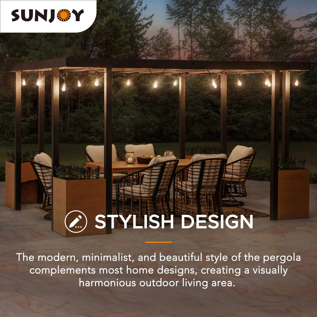 Sunjoy Pergola 10 x 12 ft. Outdoor Black Steel Frame Pergolas with Planters