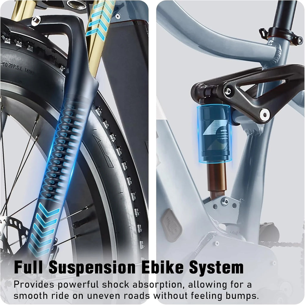 Dual Motors AWD 2000W Electric Bike for Adult 26'' UL2849 48V 30AH E-mountain bike 4.0 Fat Tire up to 35MPH&120Miles Long Range Off-road Ebike Dual Hydraulic Disc Brakes&Ful Suspension Electric Bicyc