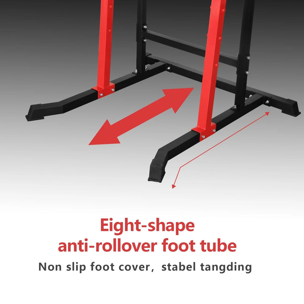 Wesfital Power Tower Dip Stands Multi-Function Pull-Up Bars & Squat Bar Strength Training Fitness Equipment for Home Gym, Red