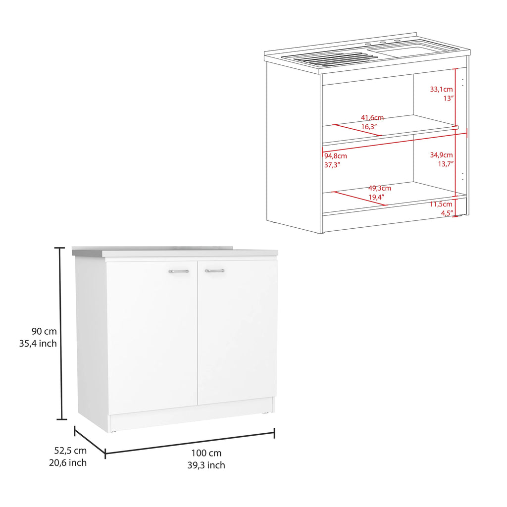 Phoenix 2 Piece Kitchen Set, Cala Kitchen Island + Napoles Utility Sink, White /Onyx