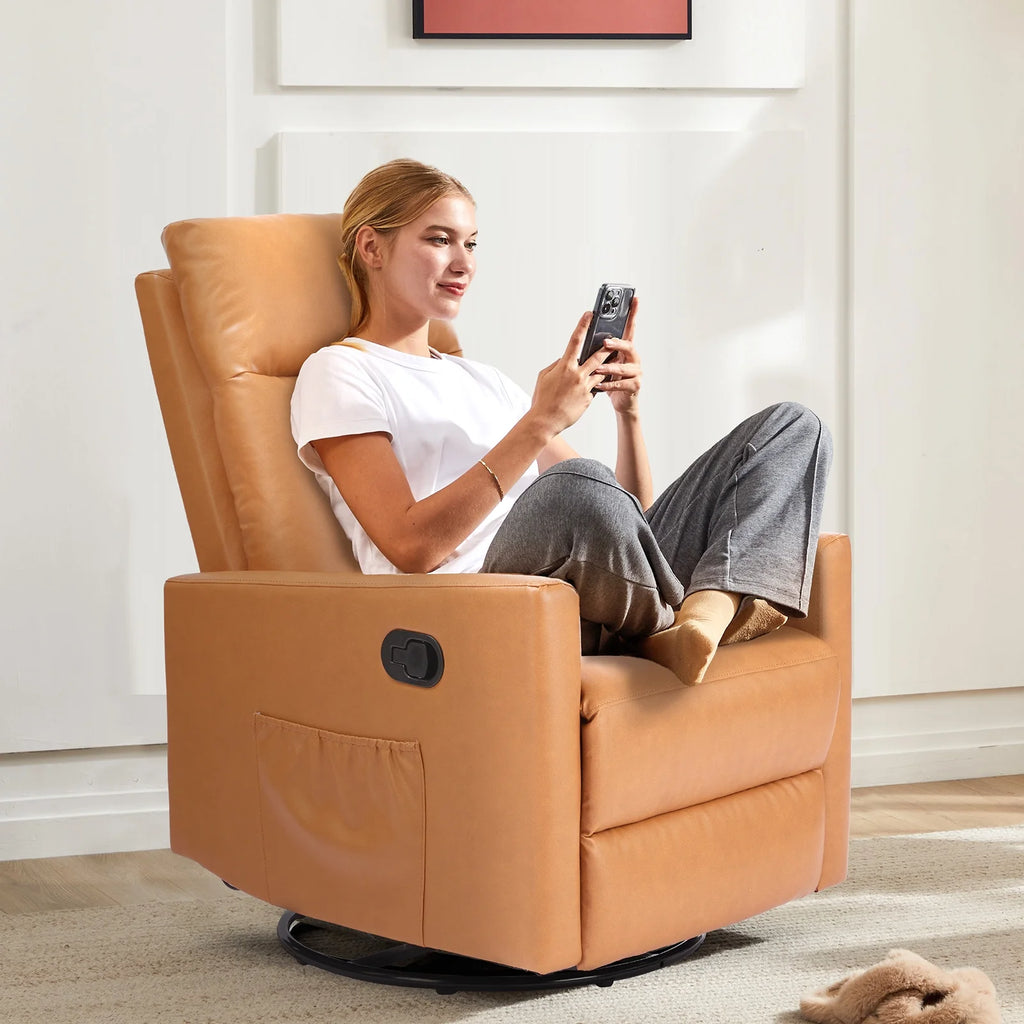 Recliner Message Chair with Footrest, Swivel Rocking Glider, High Back Upholstered Deep Seat for Living Room, Grey