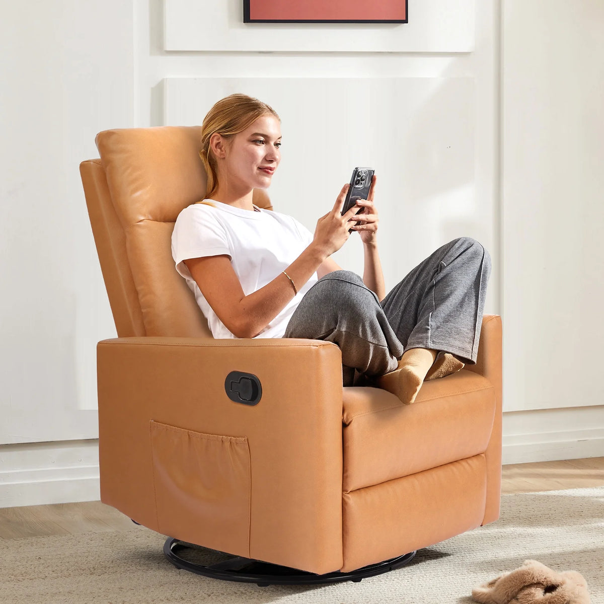Recliner Message Chair with Footrest, Swivel Rocking Glider, High Back Upholstered Deep Seat for Living Room, Grey