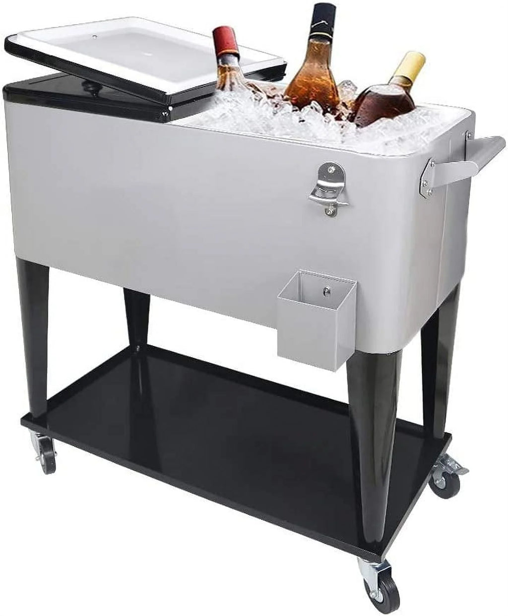 FreeLung 80QT Rolling Cooler Cart with Wheels Ice Chest Outdoor Backyard Coolers on Wheels Silver